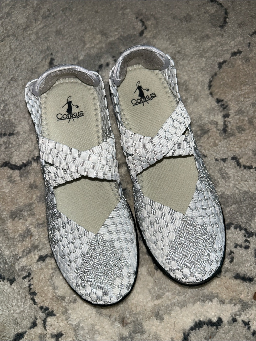 Corkys Fiona White and Silver Woven Wedges